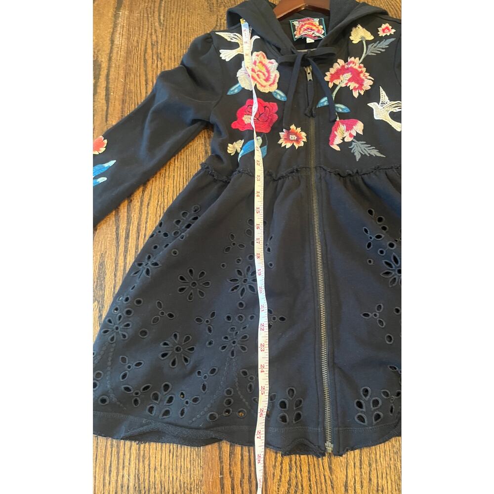 Johnny Was Junia Embroidered Hoodie Coat Black French Terry Eyelet Lace XXS NWOT - Picture 8 of 9